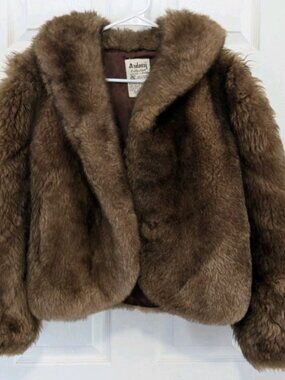 Vtg Ardney Genuine Suede Lamb Shearling Long Pile Wool Puffer Bomber Size 12 Tan
